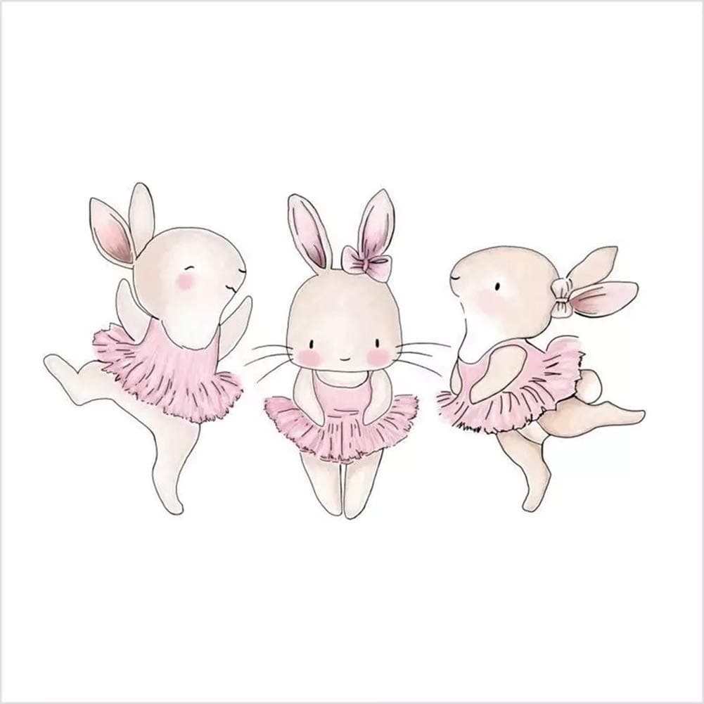 3 Pieces Cute Bunny Rabbit Sticker Wall Art Stickers Easter Decoration Vinyl Decals for Kids Bedroom