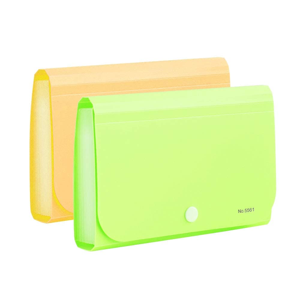 OffKits Expanding File Folder A6 According Folder Organizer Mini PP Wallet for Coupons,Receipt,Checks,Cards,Tax,Changes and Document,12 Pockets with Index Tabs And Snapper,7x4.5 Inches (Green+Yellow)