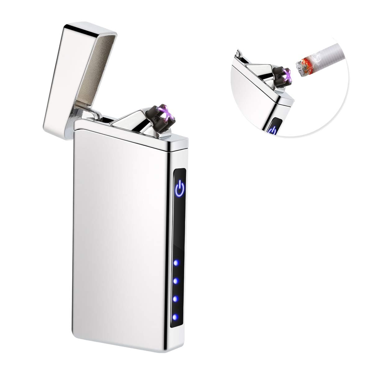 Kivors Plasma Arc Beam Lighter, USB Rechargeable Electric Windproof Arc Lighter Holiday Festive Gift - no Butane - splashproof - Flameless (Silver)