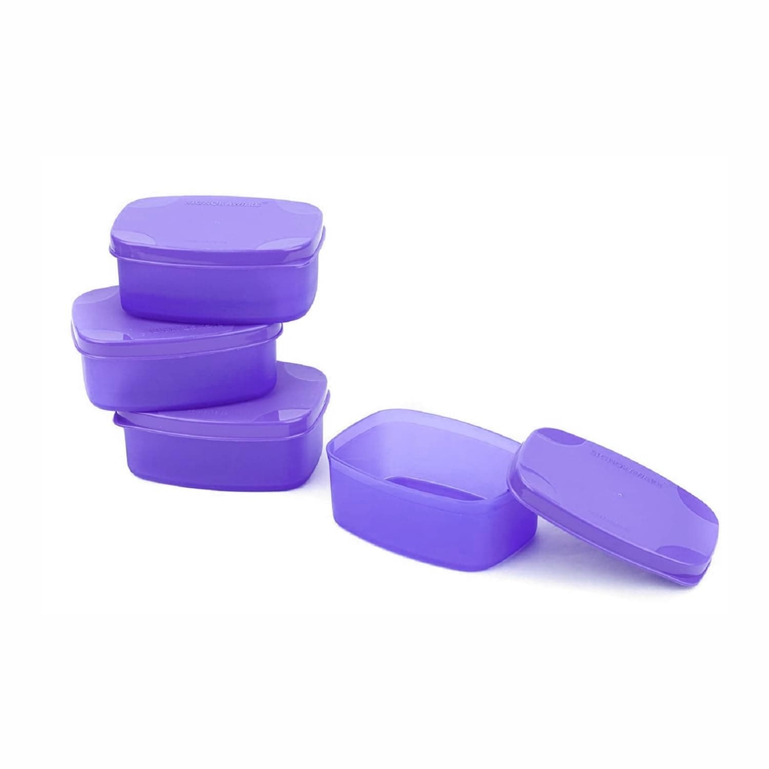 SignoraWare Tiny Wonder BPA Free Plastic Storage Containers | Airtight & Leakproof | Microwave Safe | Portable & Stackable | Travelling & Picnics Use (100ml+100ml+100ml+100ml | Set of 4 | Violet)