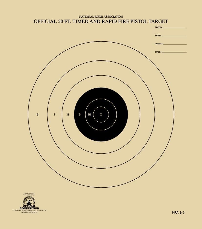 50 Foot Timed and Rapid Official NRA Target B-3