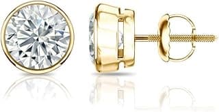 1/4 Carat Lab Grown Diamond Round Stud Earrings in 14k Gold (G-H, SI1-SI2, cttw) Bezel Set Screw Back by Diamond Wish