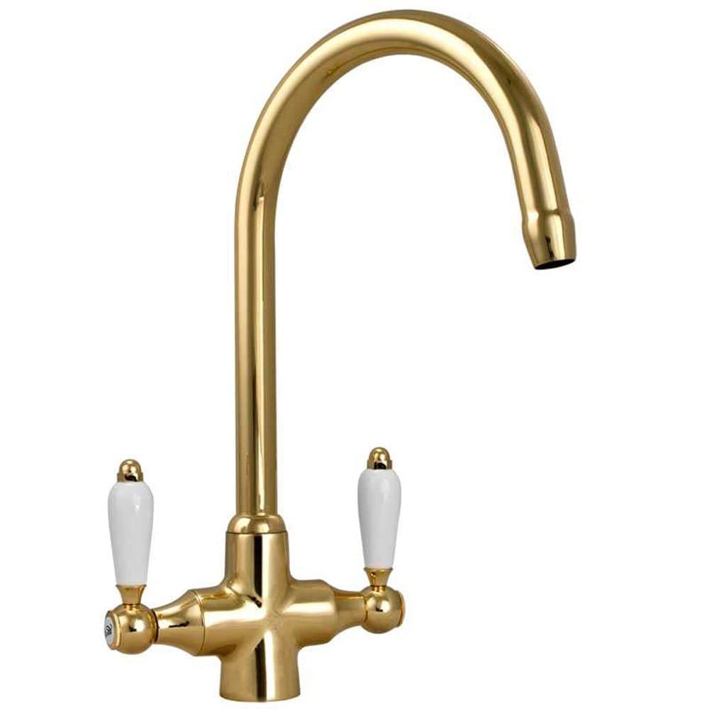 Colonial English Gold & White Ceramic Handle Kitchen Sink Mixer Tap