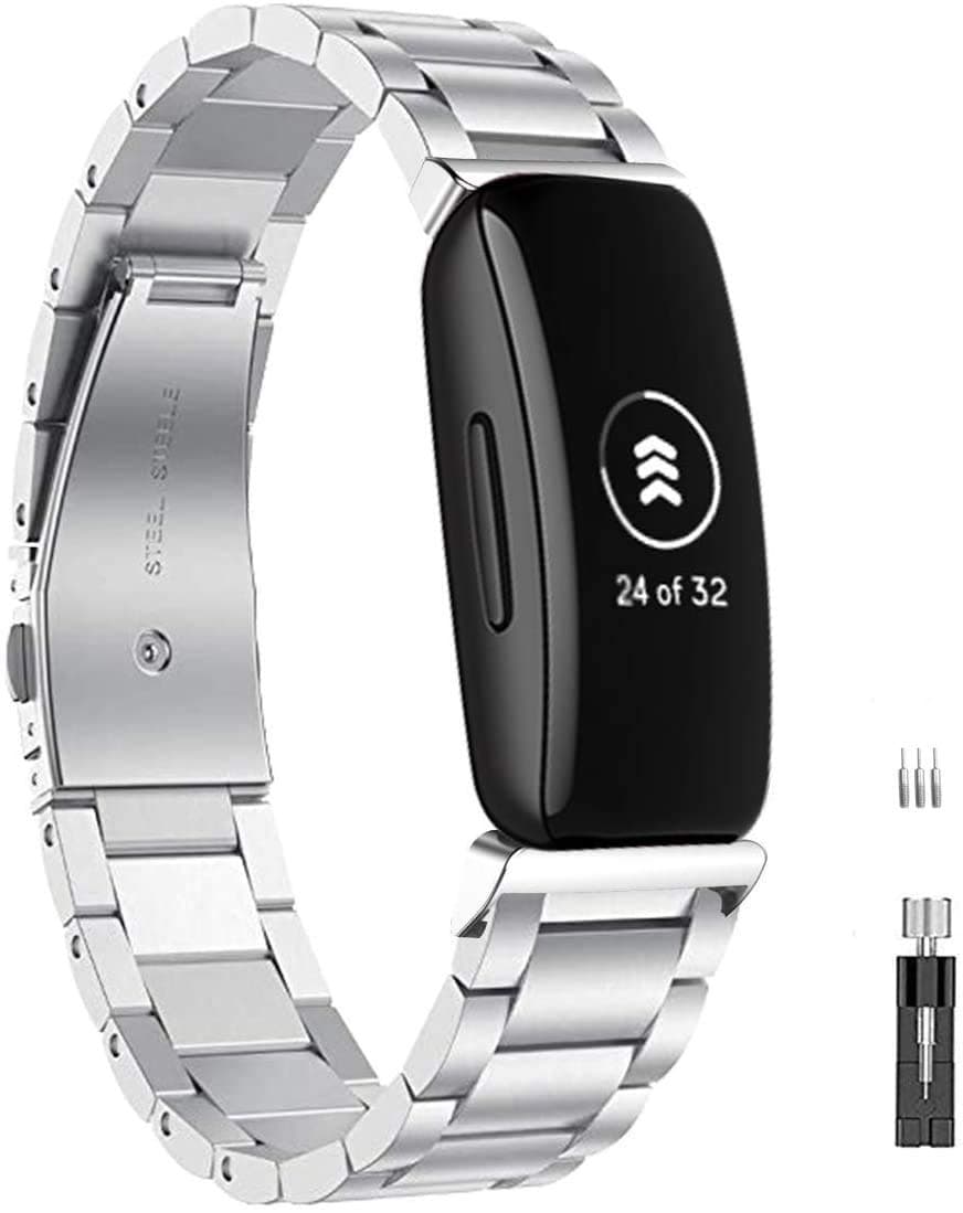 Aimtel Compatible with Fit bit Inspire 2/Inspire/Inspire HR Band,Stainless Steel Band Metal Strap for Inspire 2/Inspire/Inspire HR(Silver)