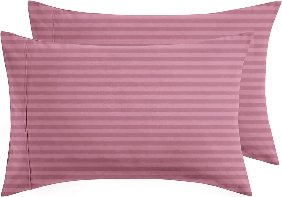 BSB HOME® 220 TC Premium Glace Cotton Solid Striped Pillow Covers | Super Soft and Breathable Envelope Closure| Set of 2 Pieces Pillow Covers King Size (Pink, 20 x 30 Inches)