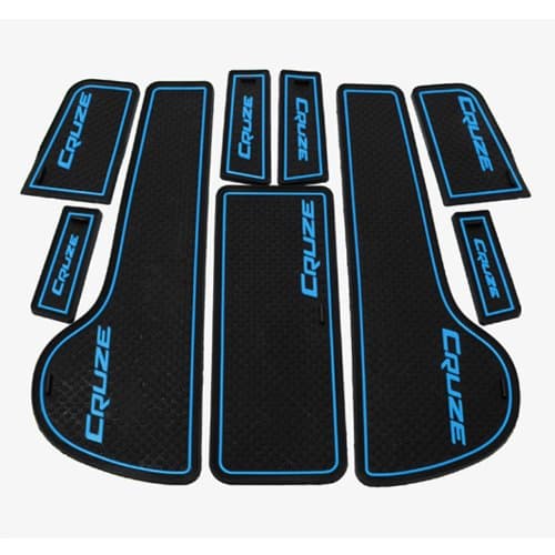 9 PCS Blue and Black Rubber Non-slip Interior Door Mat Cup Mat for Chevy Cruze 09-2012