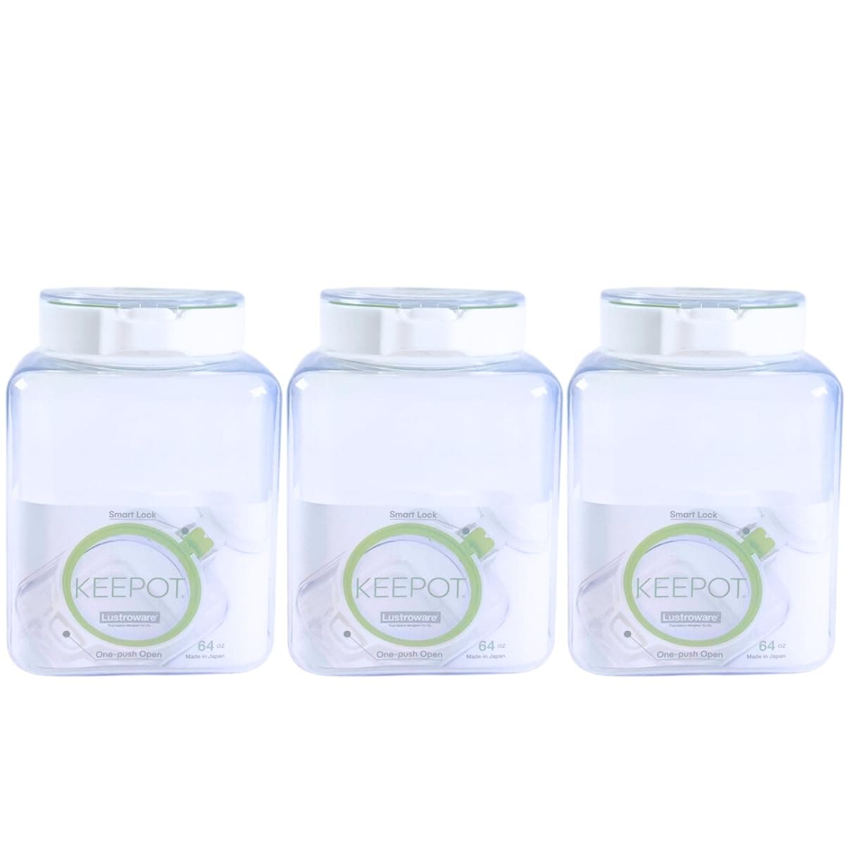 3 Pack, Airtight Dry Food Storage Container Set, Crystal Clear Body, BPA Free Kitchen Pantry Organization Canisters, Dishwasher Safe, Made in Japan (64 oz)