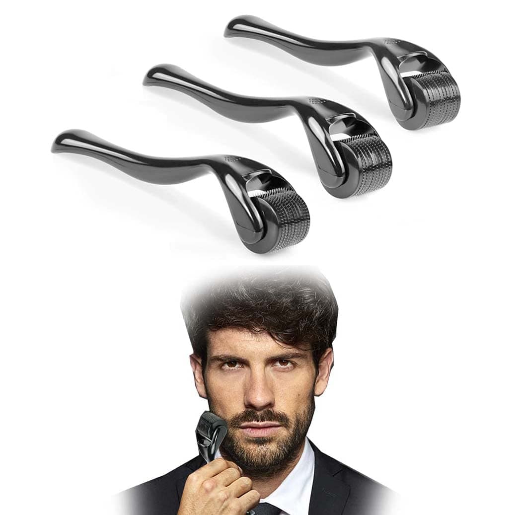 KASTWAVE Derma Roller for Beard Hair Growth, 3 Pcs Beard Roller for Face Body Hair Skin, Facial Skin Care Tools for Men Women (#0.5mm, Black)