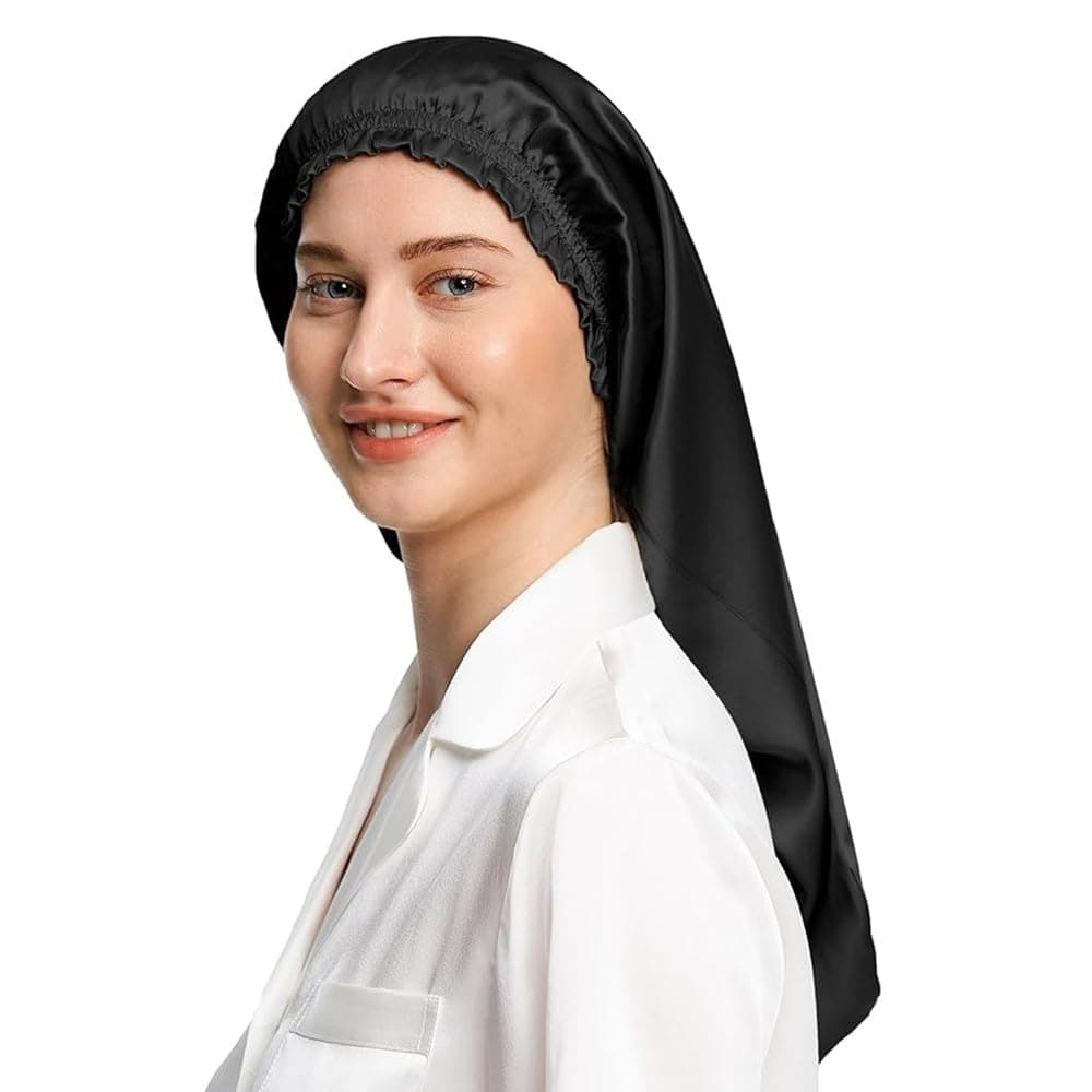 100% Pure Silk Sleep Cap 100% 19 Momme Long Silk Bonnet for Curly Hair, Night Cap for Sleeping, Silk Hair Wrap for Women Black