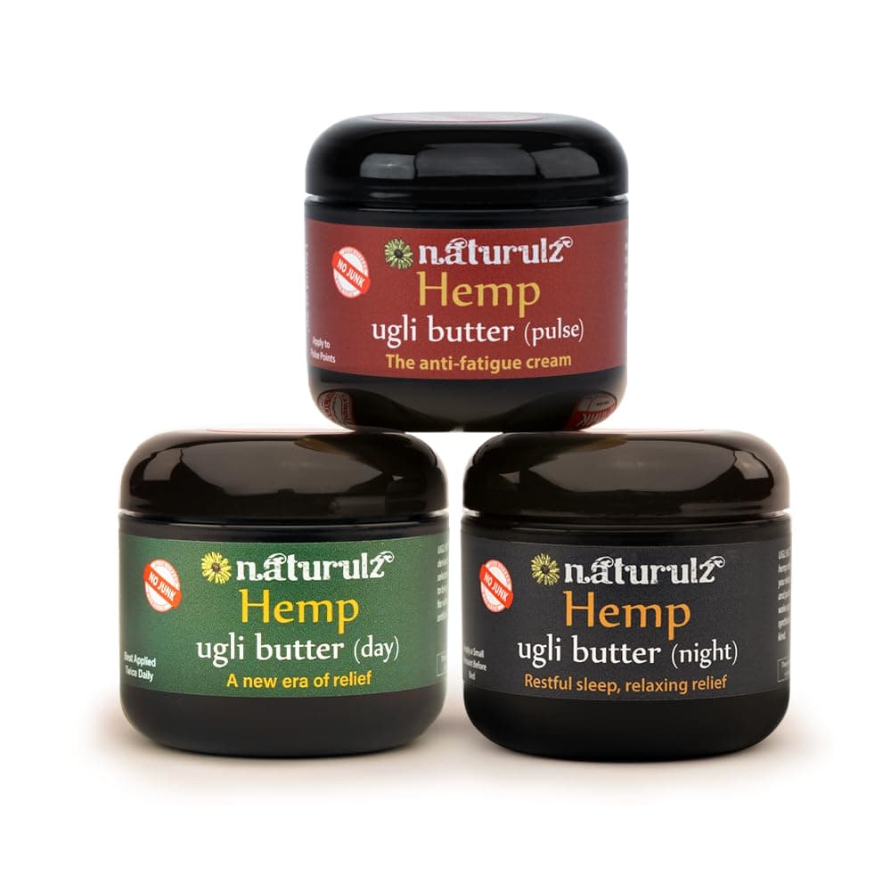 Naturulz Bundle and Save!!! - 3 Items Ugli Butter Day, Night & Energy Bundle. Powerful Plant-Based Formulas made with Oregon Grown Hemp Extract All-Natural 'NO JUNK' Topicals