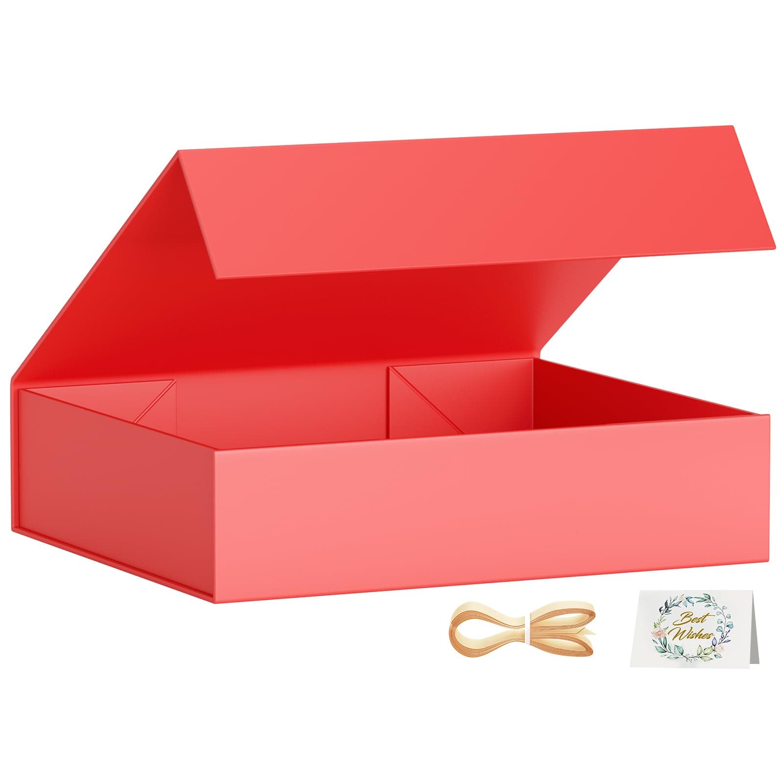 PSHVYM Gift Boxes with Lids, 11.5x7.8x3 In Red Gift Box for Presents Magnetic Closure for T-Shirts, Gloves, Scarves, Books, Baby Clothes, Robes Clothing Gift Wrap, Contains Card, Ribbon