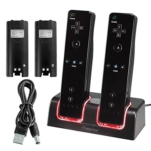 Insten Dual Remote Charging Dock Charger Station with 2 Rechargeable 2800mAh Batteries & LED Light Indicator Docking Compatible With Nintendo Wii / Wii U Game Controller, Black