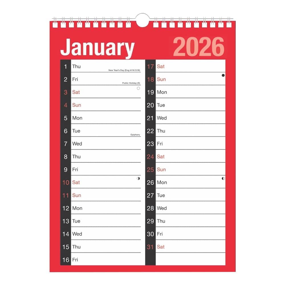 2026 A4 Wall Calendar 2-Column Month-to-View Spiral Bound Planner with Bank Holidays Year-to-View Academic Home Office Business Organisation Scheduler January-December 2026 Full Year