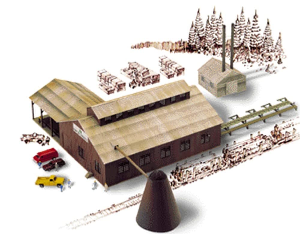 Walthers Cornerstone N Scale Model 174 Brown Scale Mountain Lumber Chevron Sawmill - Kit, (933-3236), Small