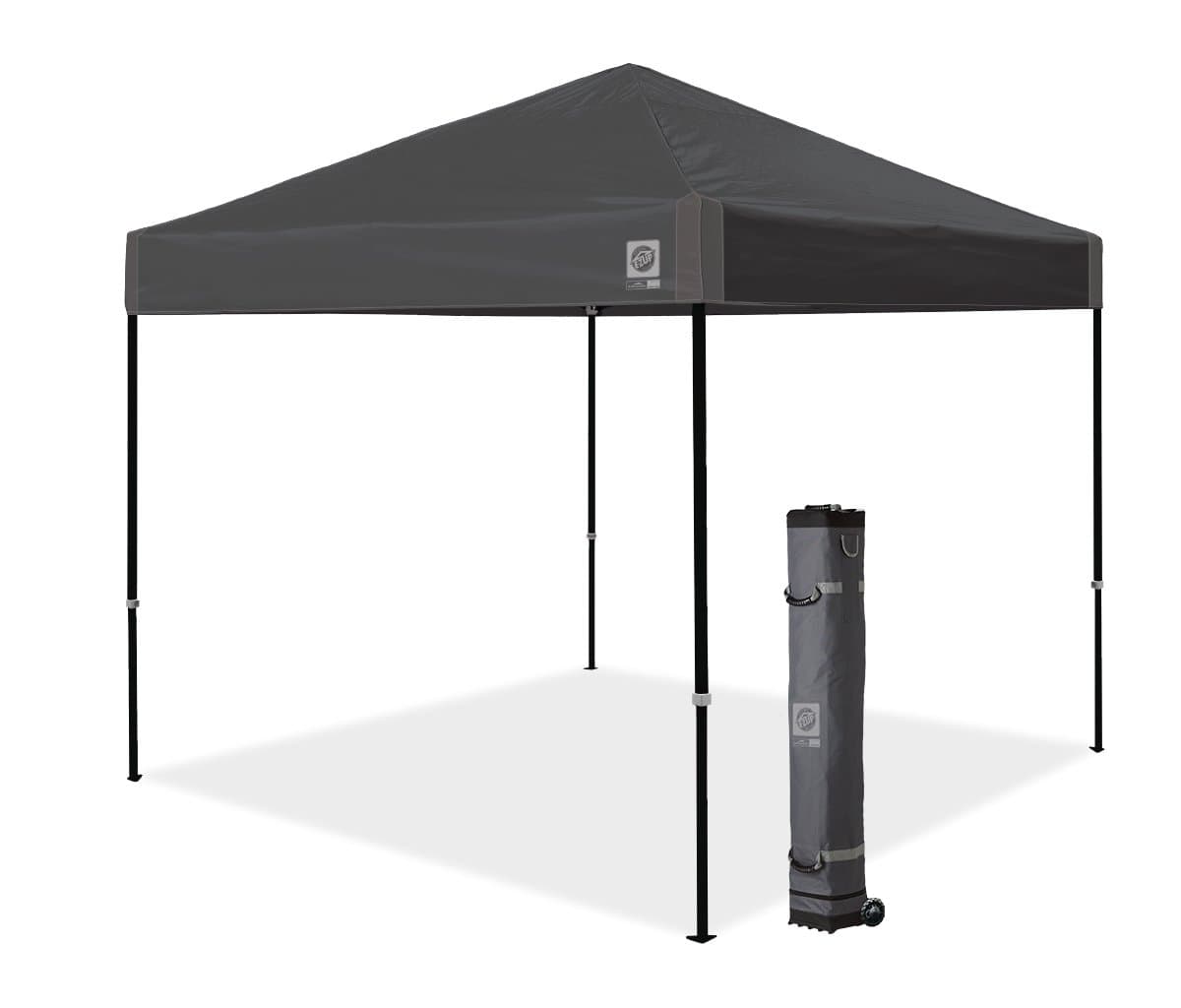 E-Z UP Ambassador Instant Pop Up Canopy Tent, 10' x 10', Roller Bag and 4 Piece Spike Set, Steel Gray