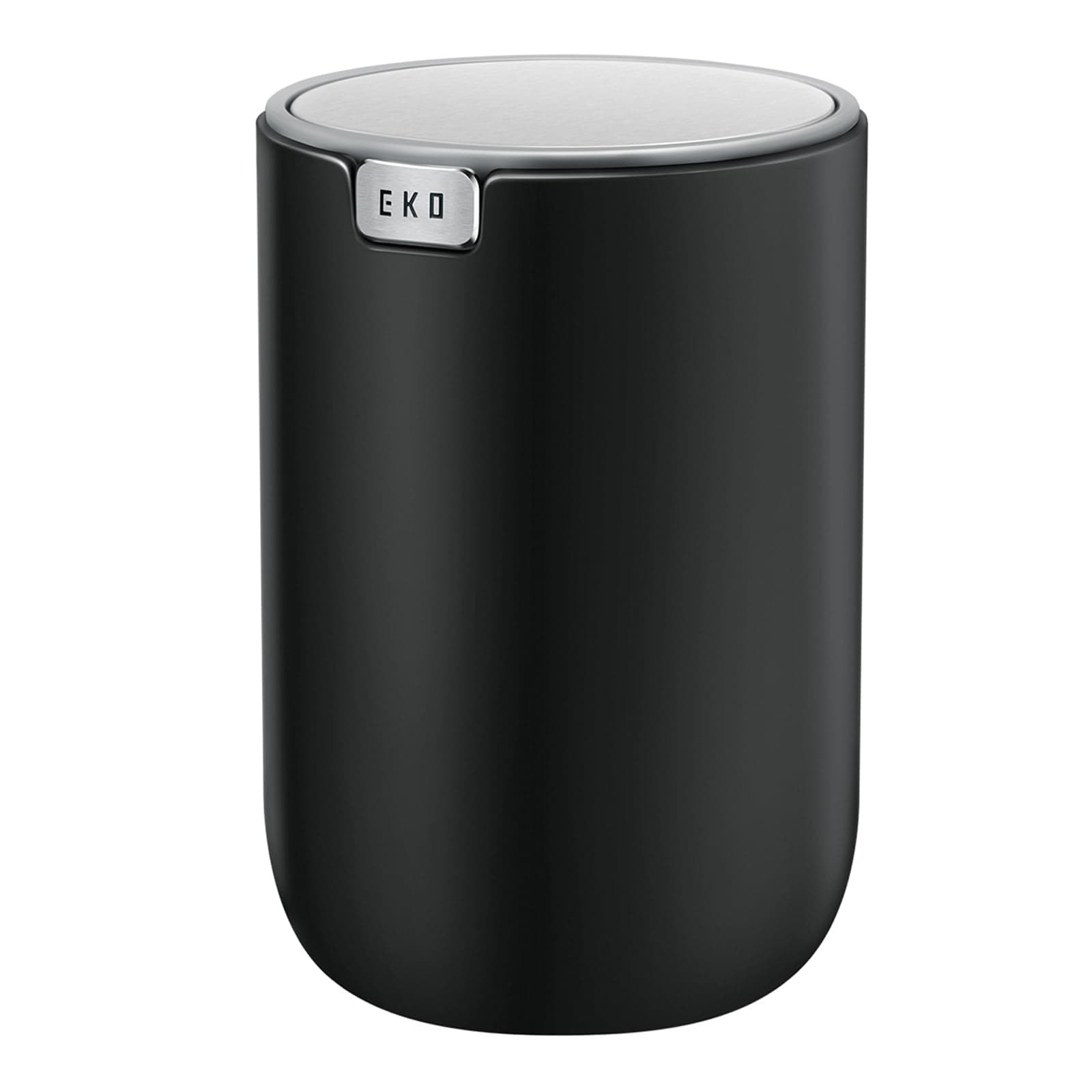 EKO Mini Desk Trash Can with Swing-Top Lid 0.4 Gallon Small Table Round Wastebasket for Office, Home, Car (Black)