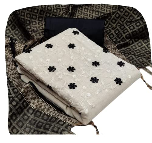 Ethnic Junction Women's Mirror work Embroidered Cotton Silk Blend Unstitched Salwar Suit Material, Black, 2XL