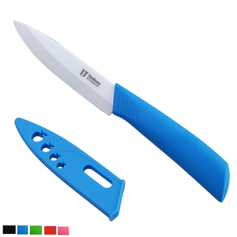 TimHome Eco-friendly & Zirconia Ceramic Knives Kitchen Utility Chef's Paring Knife with Plastic Blade Cover (6 Inch, Blue)