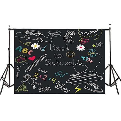 7x5ft Back to School Photography Backdrops, MeeQee Blackboard Classroom Backdrop for School Multicolor Drawing Pencils Chalkboard Photo Studio Background for Student, BTS628