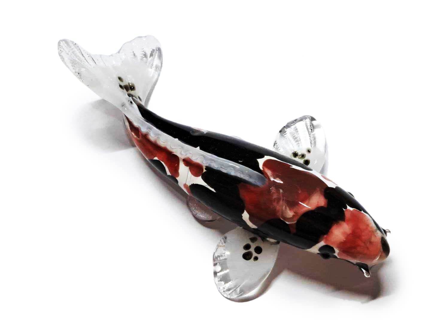 WitnyStore Tiny 5" Black White Red Koi Fancy Carp Fish Figurine - Miniature Hand Blown Painted Glass Aquatic Animal Colorful Freshwater Fishes Crystal Decorative Collectible Figurines Décor Gifts