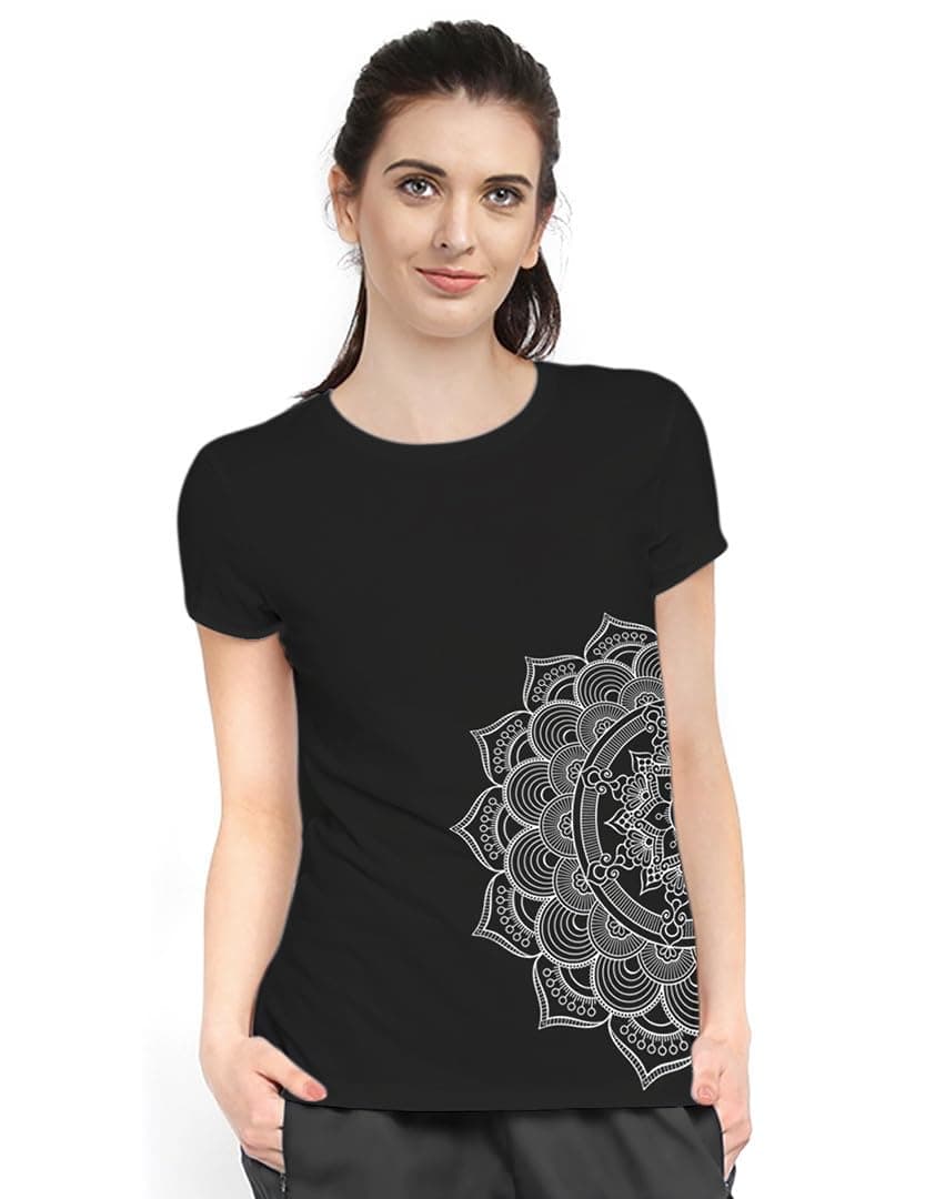 GenericBlingmore Women's Cotton Blend Round-Neck Half Sleeves Regular Fit Graphics Solid T-Shirt BTS Girl Print