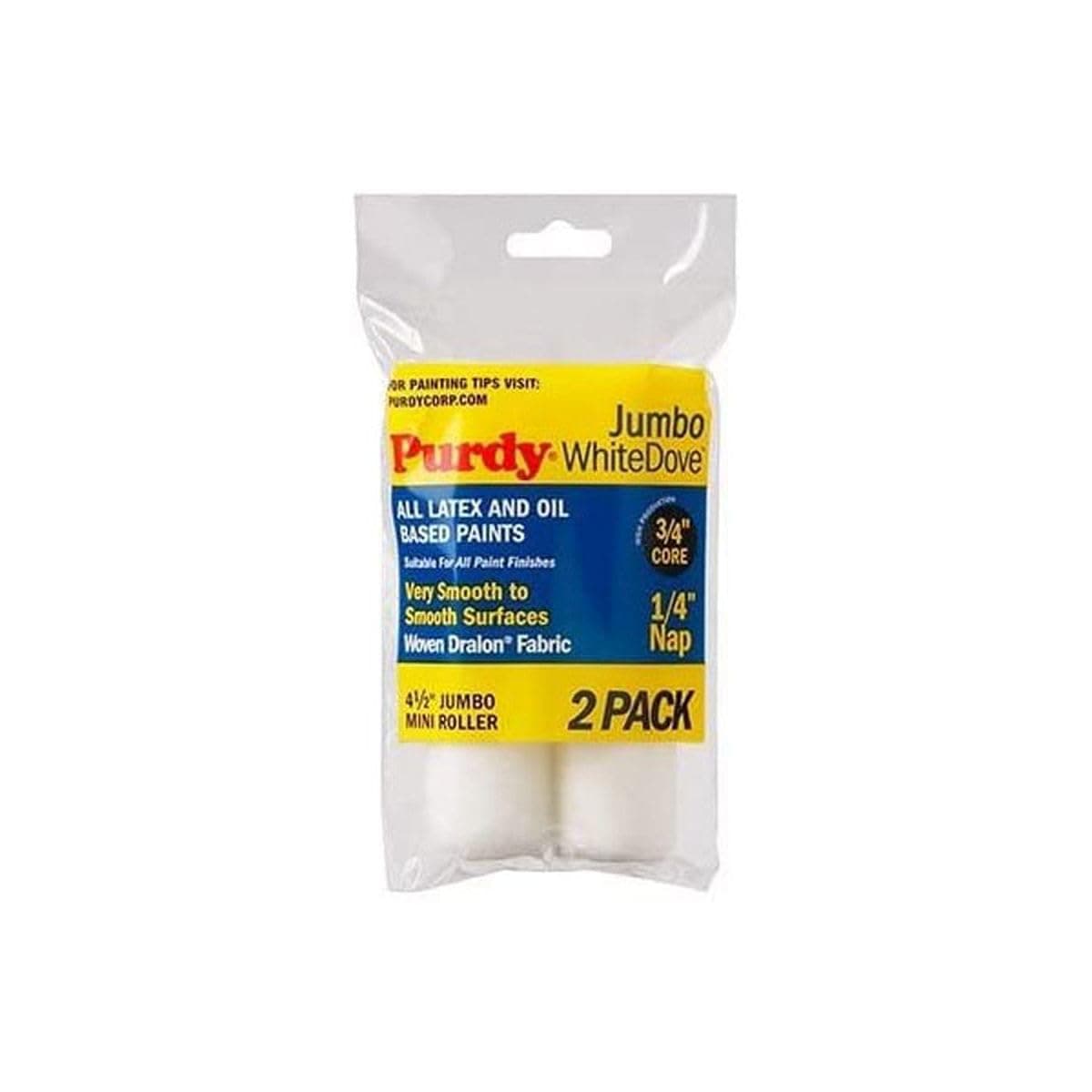 Purdy 140624010 Jumbo Mini White Dove Roller Replacements, 2-Pack, 4-1/2 inch x 1/4 inch nap
