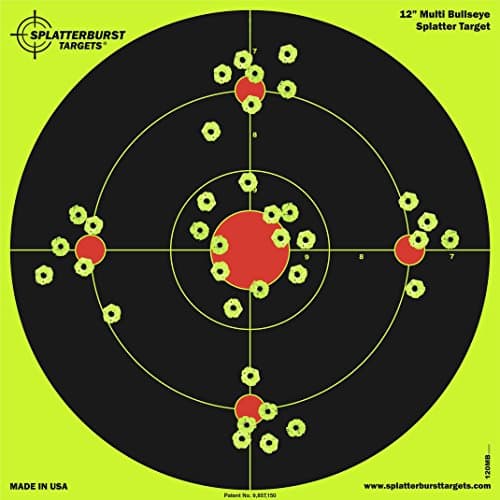 Splatterburst Targets - 12 inch Multi-Bullseye Splatter Target - Easily See Your Shots Burst Bright Fluorescent Yellow Upon Impact - Made in USA