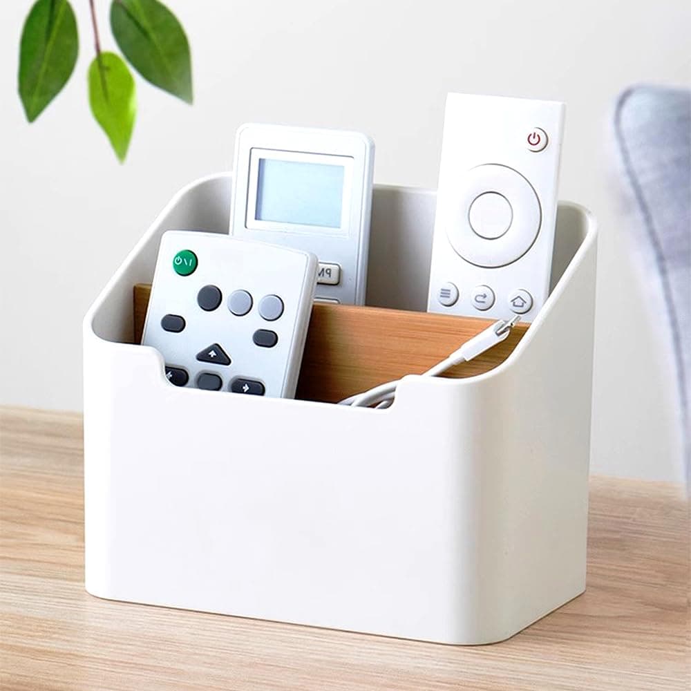 Remote Control Holder, Desk Caddy Organiser with 2 Compartments Detachable Desktop Organizer Office Organization Storage Caddy Box for Remote Controllers, Office, Vanity, Bathroom, Home