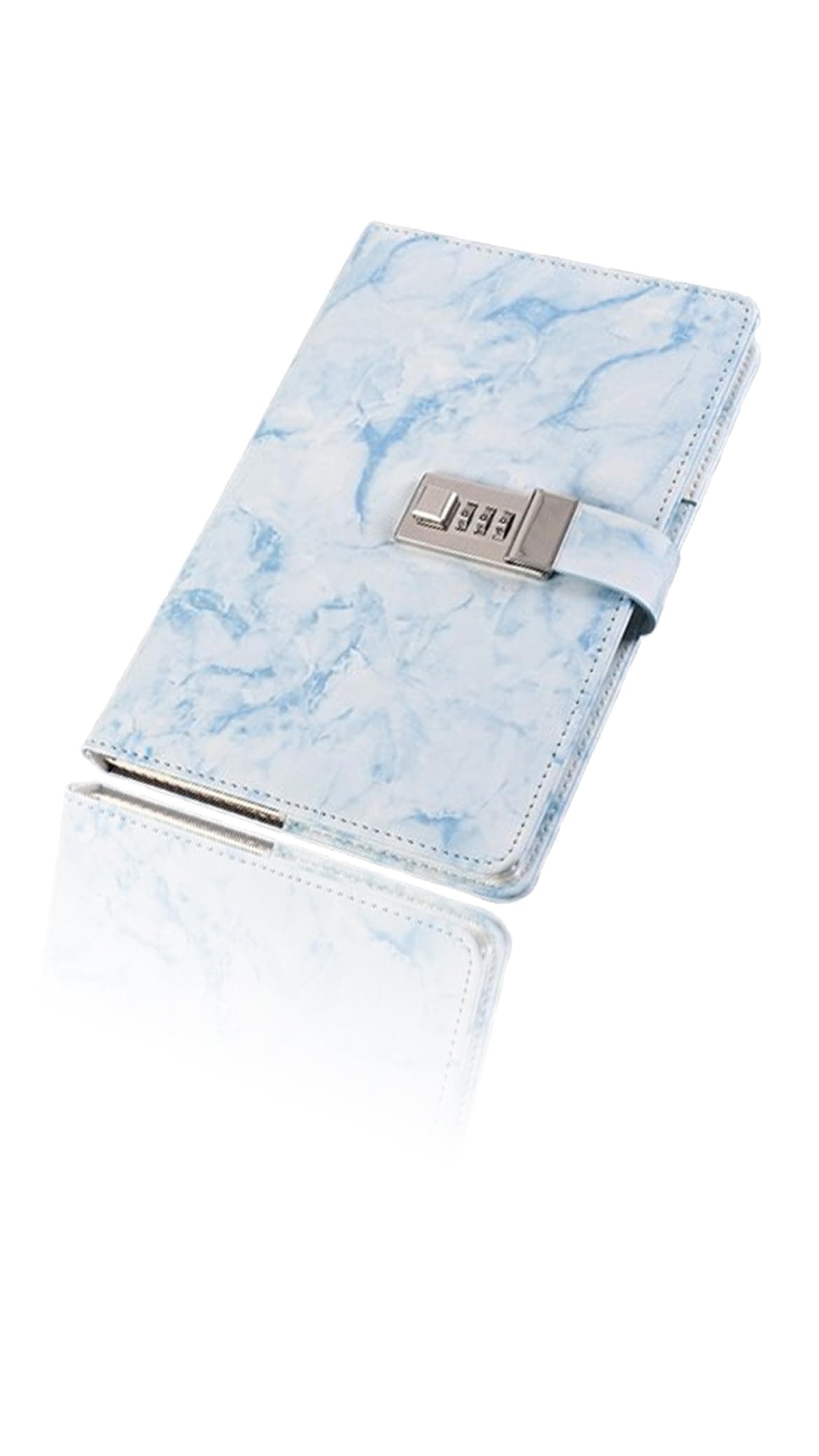 Sweet seven Marble Diary with Lock - Refillable A5 Daily Journal, 192 Pages - Combination Lock Notebook for Girls, Women, Teens - Cute Blue Design