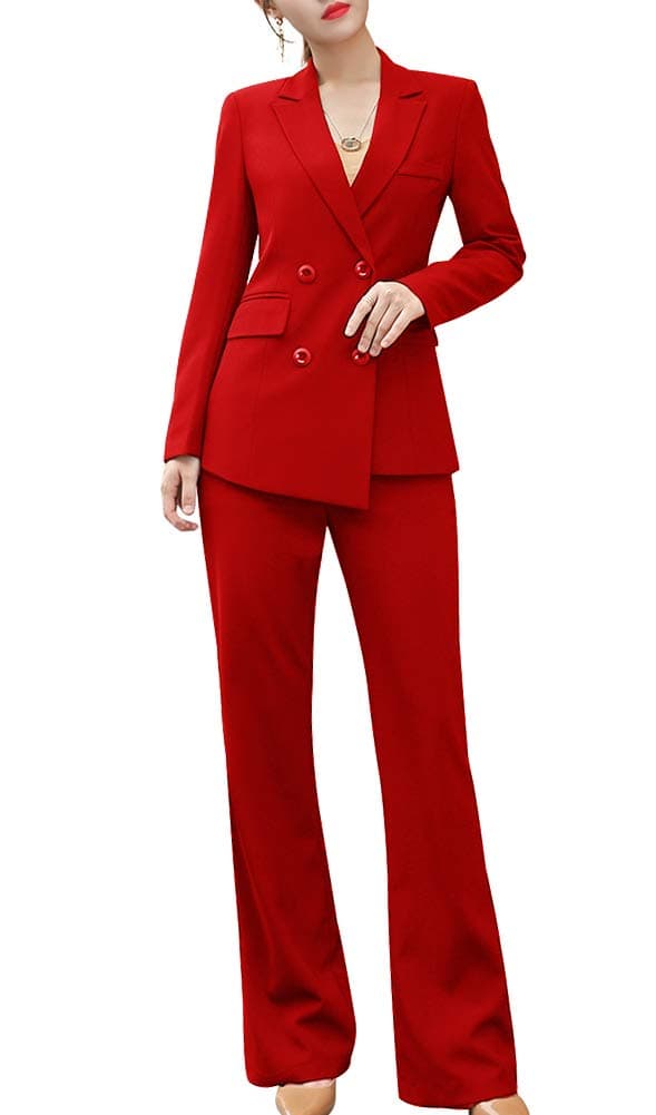 Women's Blazer Suits Two Piece Solid Work Pant Suit for Women Business Office Lady Suits Sets (Bl01-red, m)