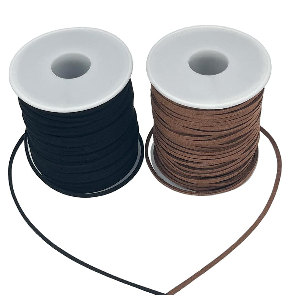 LUSTEMBER Leather String, 2 Rolls Faux Leather Cord, Flat Suede Leather Lace for Necklaces, Bracelets, Jewelry Making, Tassels, Dream Catchers and Art Crafts