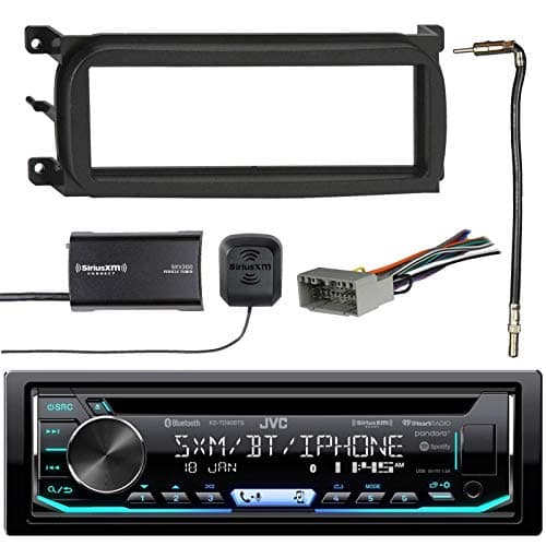 1-DIN Bluetooth CD/AM/FM Car Stereo with Sirius Radio Tuner, Dash Kit for Chry/Dodge/Jeep, Antenna Adapter Cable & Radio Wiring Harness