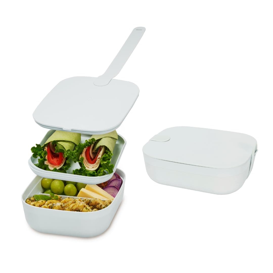 W&P Bento Lunch Box 3 Compartment Bento Box Portable Adult Lunch Box with Snap Strap Food Container BPA Free Dishwasher Microwave Safe Mint Medium