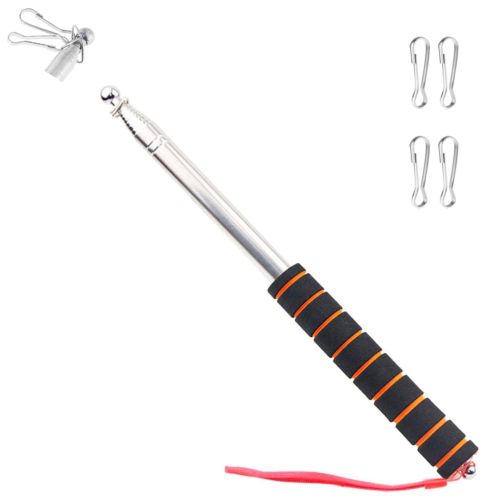 8.2ft Tour Guide Flag Pole Telescoping Handheld Flagpoles Orange Stainless Steel Extendable Portable Flag pole With Clips For Tour Guide Teaching Point Horse Training Totem Pole Festival Parade