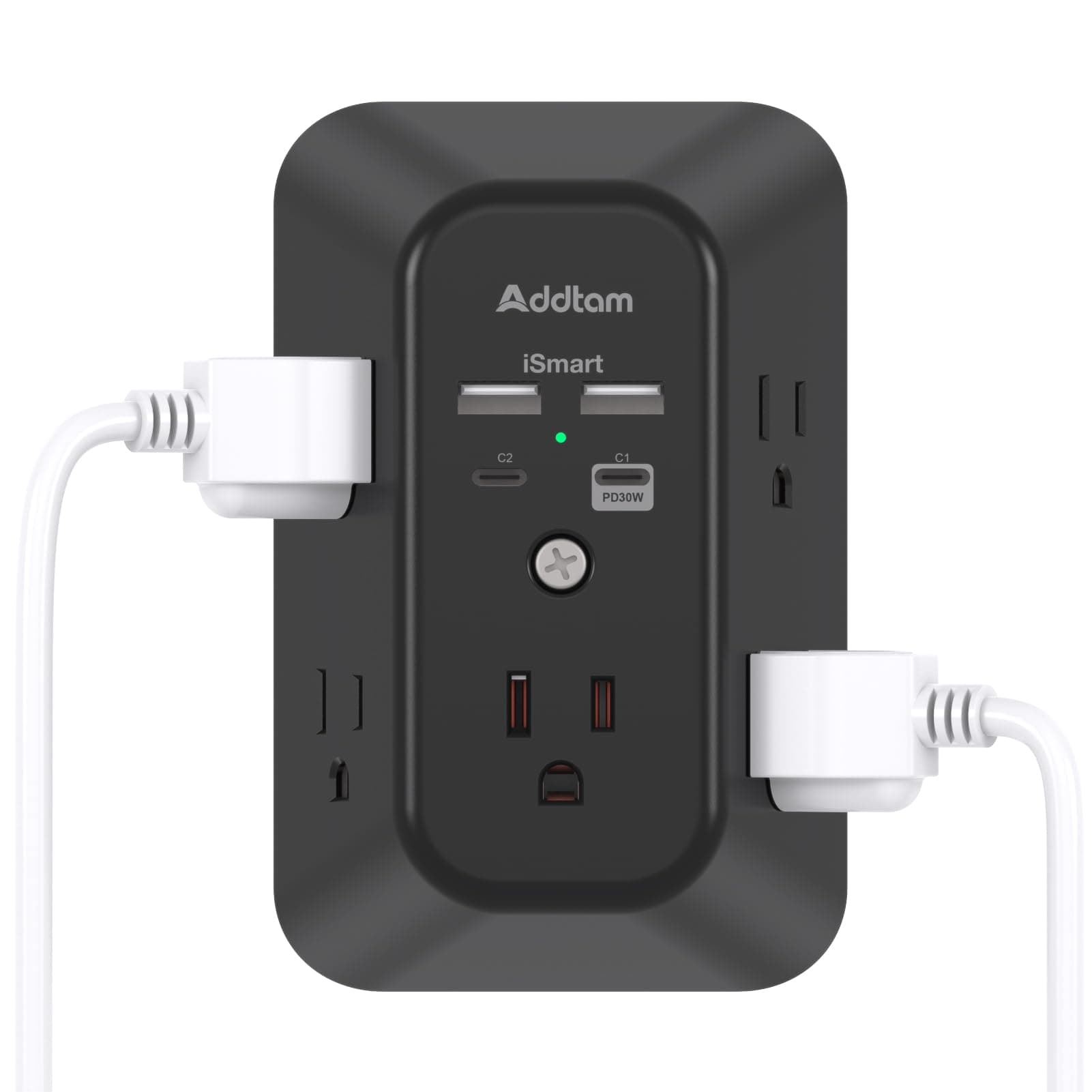 Outlet Extender Surge Protector - Addtam 5-Outlet Splitter with 4 USB Wall Charger(PD 30W), Multi Plug Wall Outlet Power Strip for Home, Black