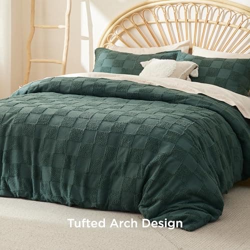 Bedsure Boho Kids Duvet Cover Queen Size(Duvet Insert/Comforter not Included - Ch eckered Duvet Cover Queenfor All Seasons,Soft Shabby Chic Boho Bedding (Green, 90" x 90")
