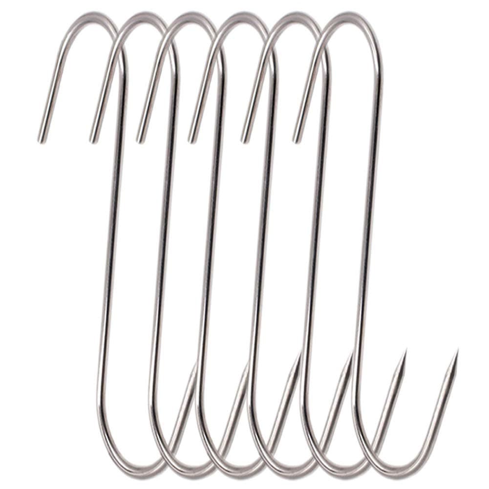 Meat Hooks S-Hooks Stainless Steel Poultry Hook Butcher Hook Hanging Drying BBQ Grill Cooking Smoker Hook Tool (6.7 Inch-6 Pack)