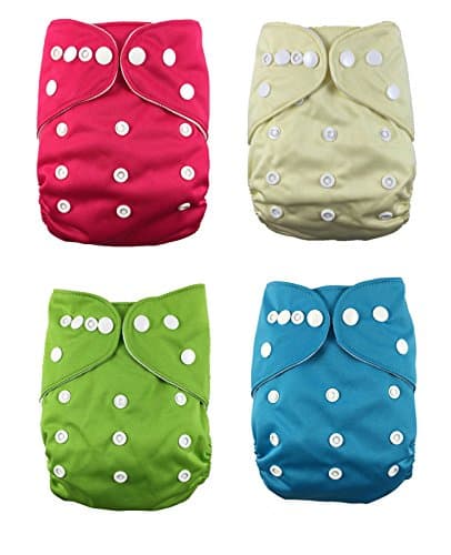 Lazzaa 4pcs Pack Pocket Washable Adjustable Cloth Diaper with 2 Inserts Each