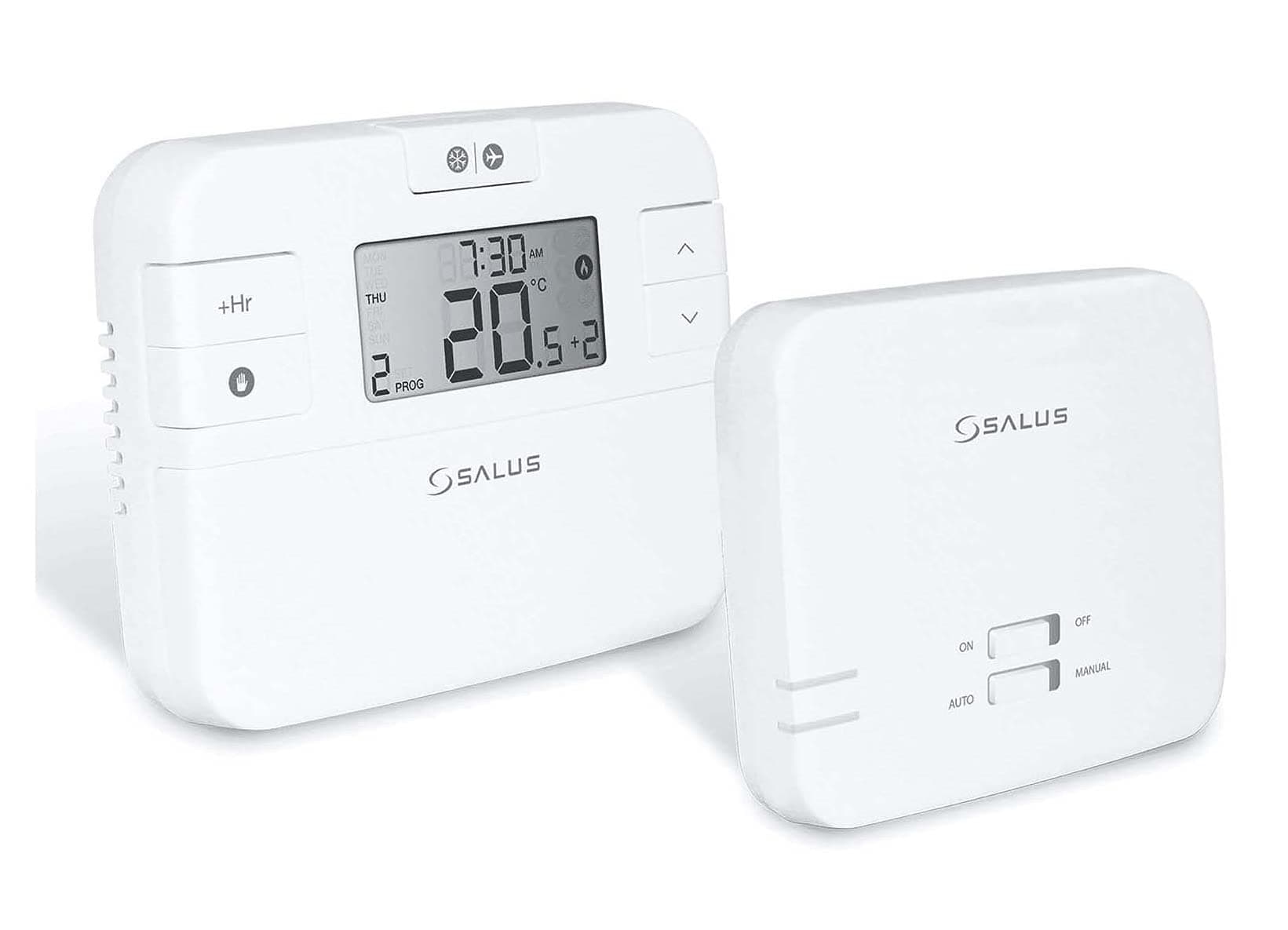 Salus RT510RF+ Wireless Programmable Thermostat - Digital Room Thermostat with RF Receiver, Boiler Plus Compliant, 5/2 or 7 Day Scheduling, Volt Free & 230V Heating Control