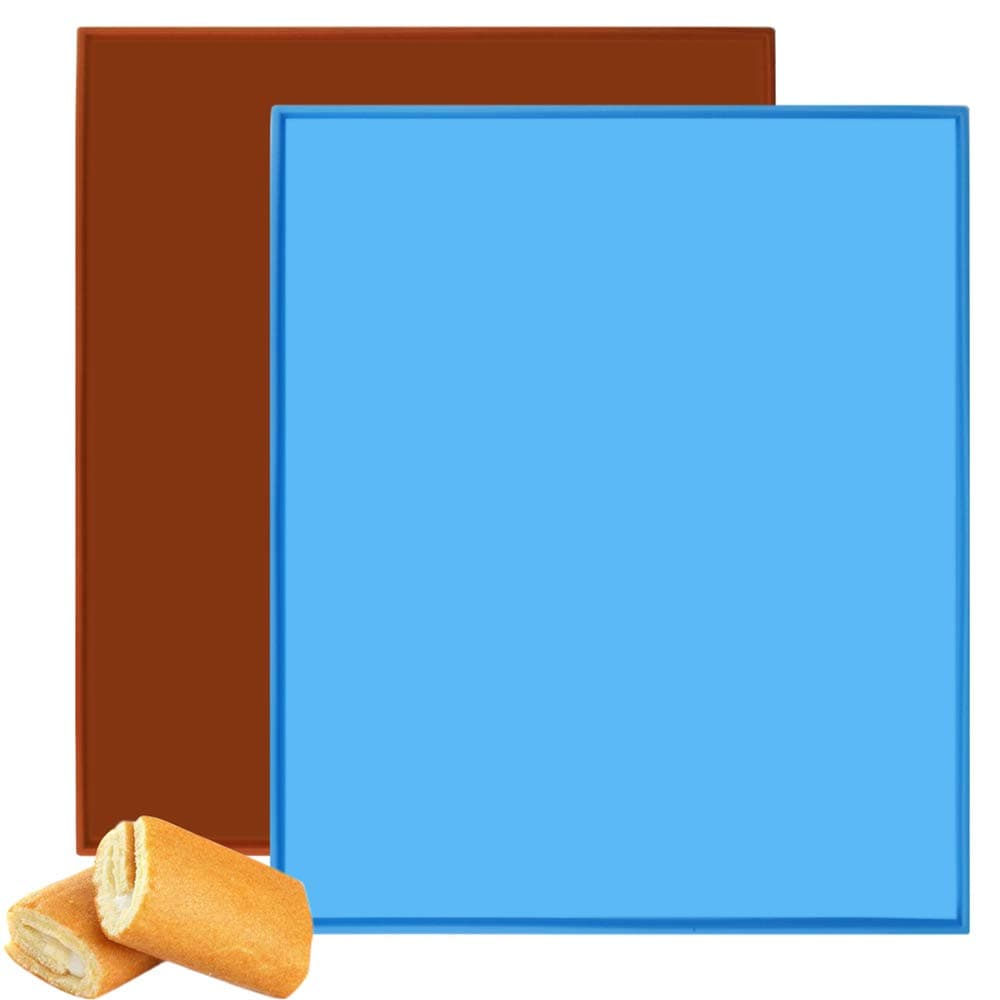 Swiss Roll Cake Tray and Pan for Baking, Silicone Jelly Roll Mat, Cake Pan (Brown & Blue, 2 Pieces)