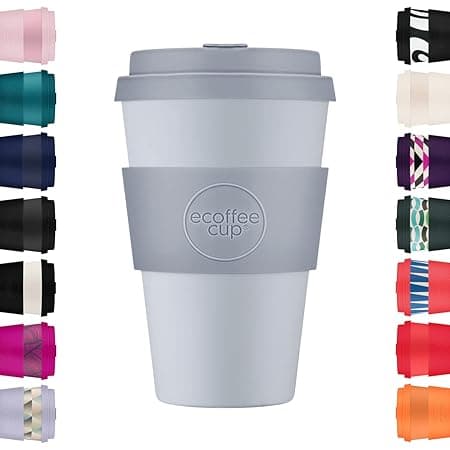 Ecoffee Cup14oz (400ml) Reusable Coffee Cup – PLA Plant-Based Travel Mug with Silicone Lid, Melamine Free & Dishwasher Safe – Glittertind
