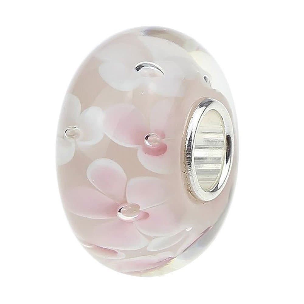 Murano Glass Charms Authentic 925 Sterling Silver Charms Core Red Flower Pink Love Heart White Yellow Glass Beads fit Pandora Style Bracelet for Women Wife Anniversary DIY Gift