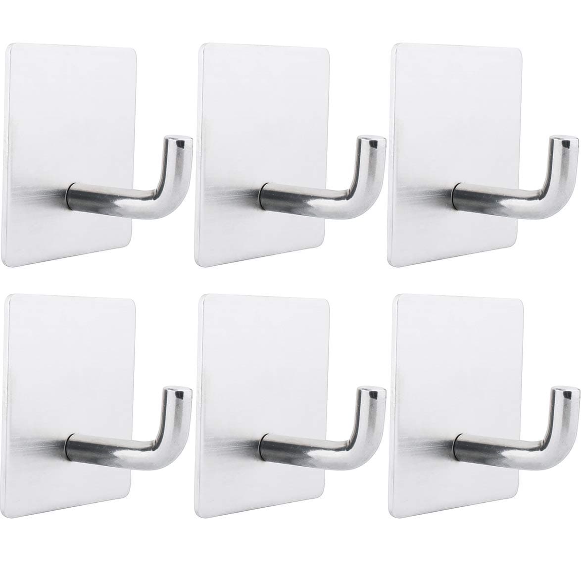 WILIFDOM Self Adhesive Hooks 6 Pack Bathroom Towel Hooks Office Hooks Hanging Keys SUS 304 Stainless Steel Heavy Duty Wall Hook for Kitchen Home Towel, Robe, Coat, Bags, Calendars