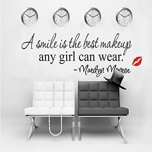 Black 22" X 7" A Smile is The Best Makeup-Marilyn Monroe Wall Sticker Paper Quote Decal Art Décor