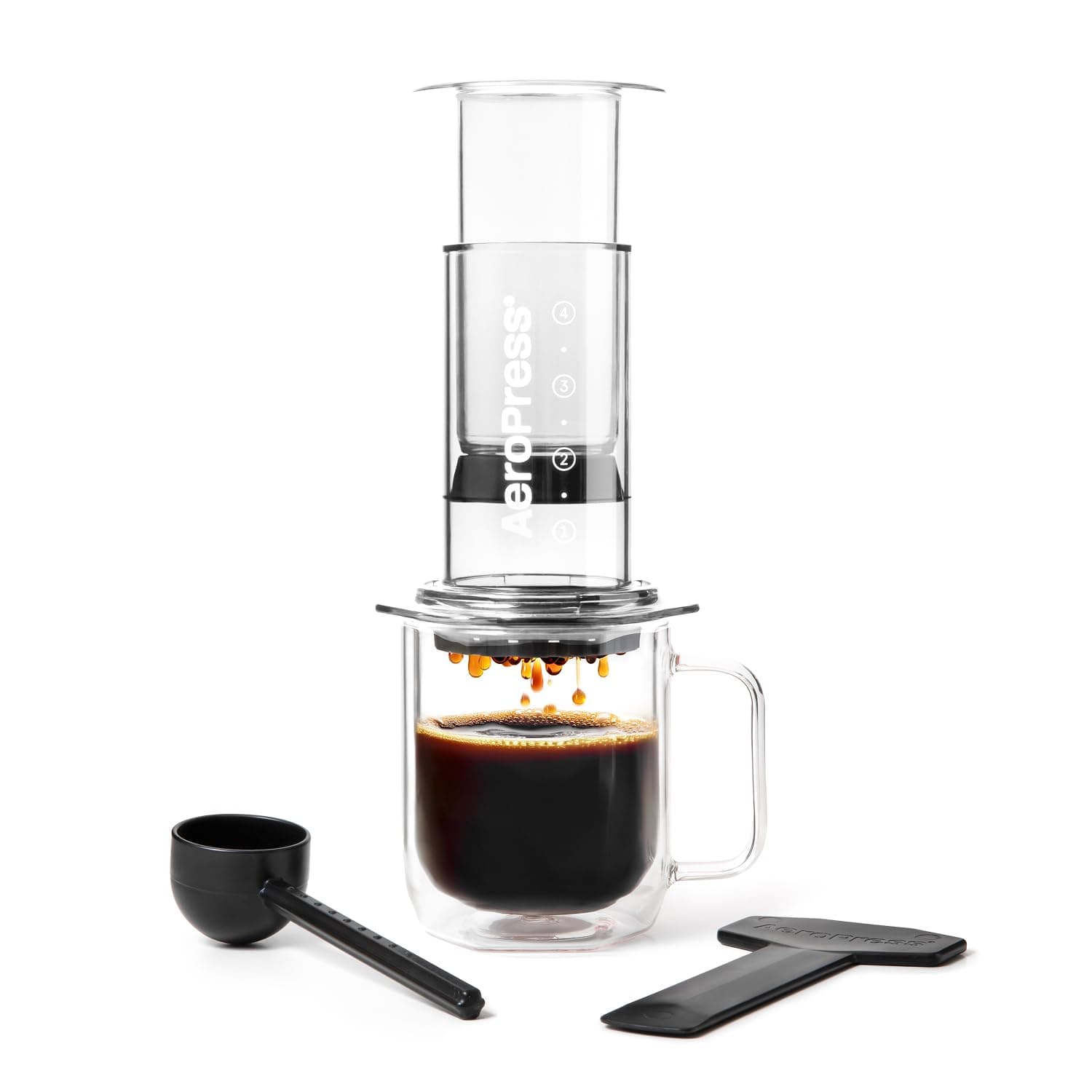 AeroPress Clear Coffee Press – 3 in 1 brew method combines French Press, Pourover, Espresso - Full bodied coffee without grit or bitterness - Small portable coffee maker for camping & travel