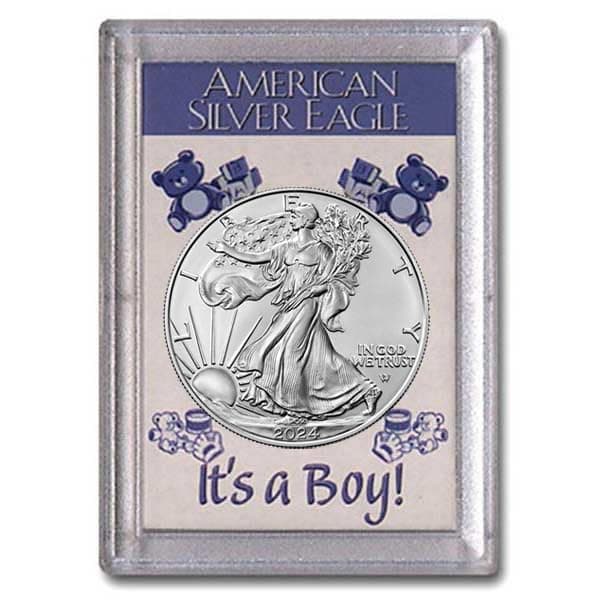2024 - American Silver Eagle in "It's a Boy" Holder Dollar US Mint Uncirculated