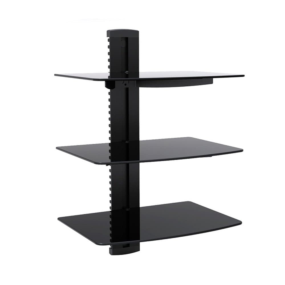 Mount Pros Wall Mounted Black 3 Tier Glass Component DVD Receiver Shelf Stand