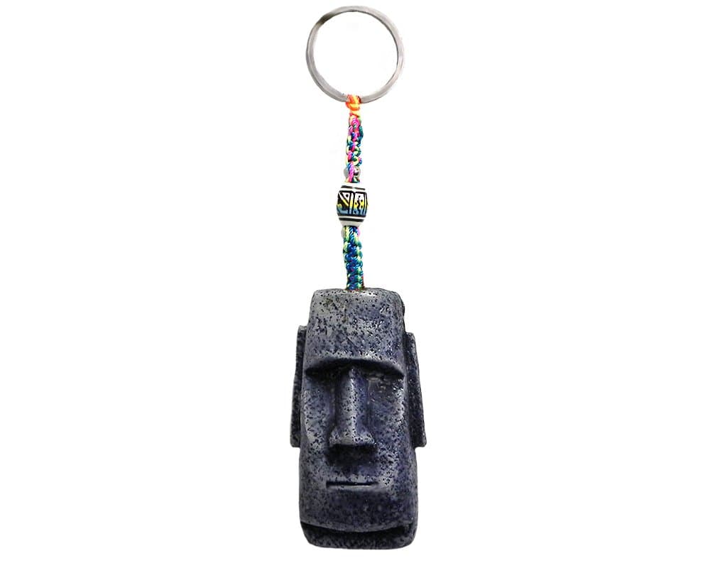 Gypsy Daze Smokes Moai Polynesian Easter Island Head 3D Figurine Keychain Multicolored Macramé Metal Ring - Handmade Gifts Boho Car Keys Bag Accessories
