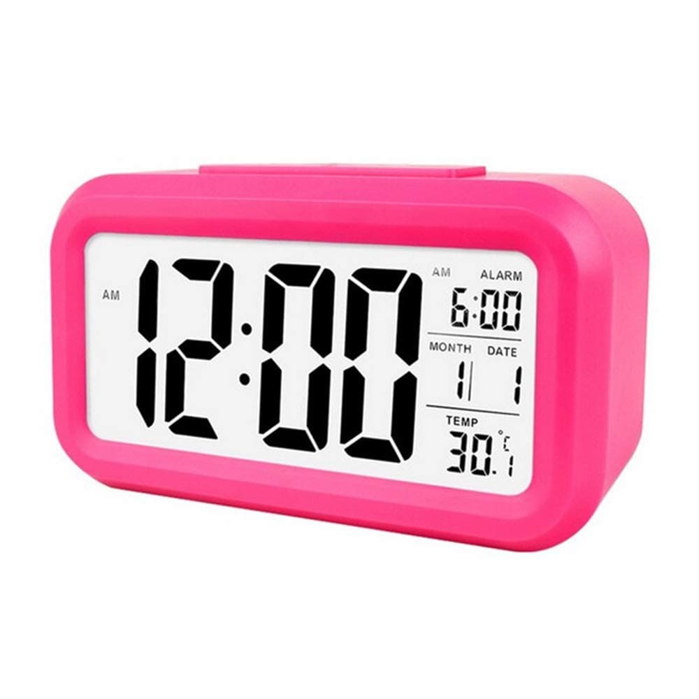 douself Smart Digital Alarm Clock with Date and Temperature Snooze Button on Top Battery Operated Rectangle Desk Clock with Night Light for Bedroom Kids Children Girls Boys
