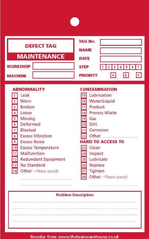 TPM Autonomous Maintenance Improvement Tag - 1000 - Red - Maintenance, 155 x 93mm